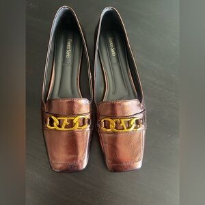 Franco Sarto Metallic Brown Loafers with Gold Accent